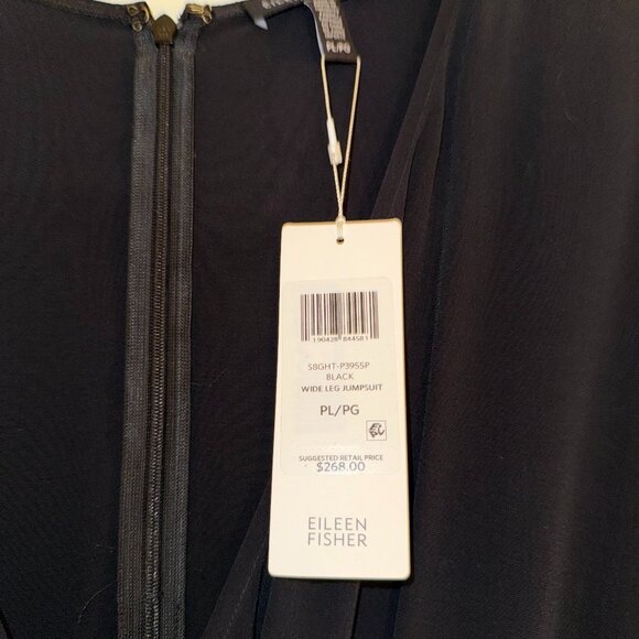 NWT Eileen Fisher Black Tencel Viscose Crepe Wide-leg Jumpsuit Petite L - Picture 2 of 5